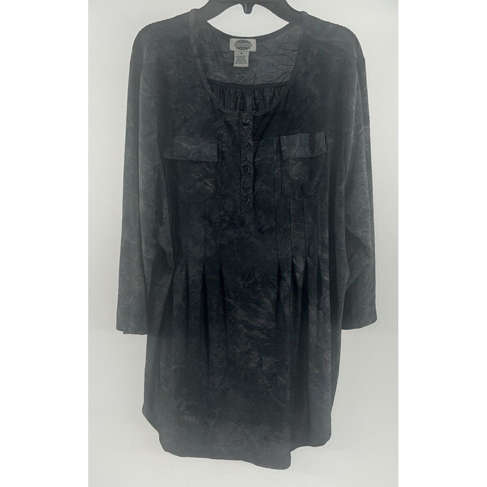 Sienna Grace Womens 1X Gray Liquid Satin Tie Dye Tunic Top Stretch Pleated Y2K
